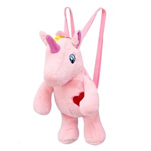 Bambole di peluche 40 cm Fluffy Unicorn Zaino Kawaii Kindergarten Zaino per bambini Cute Princess Mini Peluche Borsa Regali per gli amici 231129