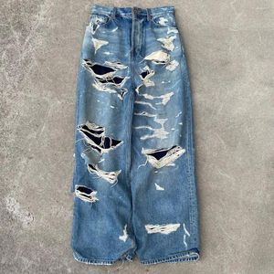 Men's Jeans Y2K Ripped American Style High Street Washed Women's Hip-hop Loose Wide-leg Pants Straight Ins Trousers 2023