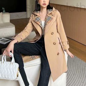 Casacos de trincheira femininos designer de luxo 23 primavera e outono novo contador boutique estilo britânico de alta qualidade indústria pesada com capuz blusão comprimento médio casaco ljin