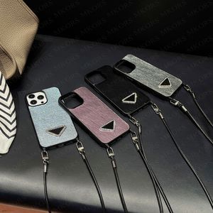 Luxury Triangle Designer Phone Case for iPhone 15 14 13 12 Pro Max Bling Fashion Back PU Leather Cover Shockproof Shoulder Cross Body Strap Clasp Shell