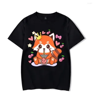 Camiseta masculina bebida leite panda vermelho bonito gráfico harajuku anime streetwear moda kawaii desenhos animados topos mulheres camisetas