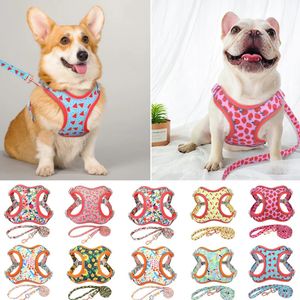 Dog Collars Leashes Flower Print Dog Harness Leash Reflective Pet Puppy Harness Vest Leash Adjustable for Small Medium Large Dogs Chihuahua Bulldog 231129