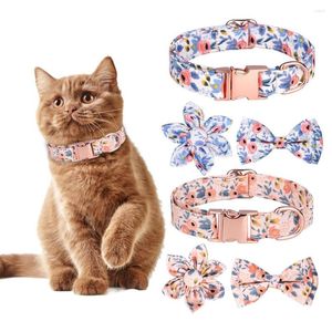 Dog Collars 1 Set Bowknot Decor For Dogs Adjustable Buckle Closure D-ring Pet Neck Strap Christmas Flower Pattern Cat Collar Supplies