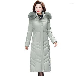 Women's Down X-Long Women Winter Detachable Faux Fur Collar Hooded Big Pocket Windproof Warm Coat Puffer Jacket Cotton Padded Parkas