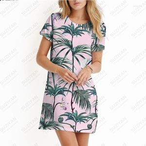 Casual Dresses 2023Women's Summer Hawaiian Beach Dress 3D Printed Short Sleeve T-Shirt Women's Round Neck Pendil Knä längd