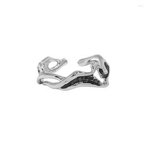 Cluster-Ringe Korean INS offen für Frauen echtes 925er Sterlingsilber unregelmäßige Tropfenglasur-Textur verstellbarer feiner Schmuck YMR1220