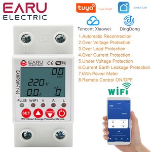 Medidores de energia 2p 63a Tuya App WiFi Smart Circuit Earth Fakage sobre o interruptor do dispositivo de relé de tensão Protetor Disposition Power KWH METER 230428