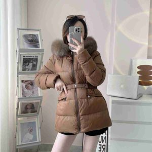 Parkas M Short Down Women's 2023 New Slim Fit Waist Show Thin and Thickened Big Fox Fur Collar Coat K