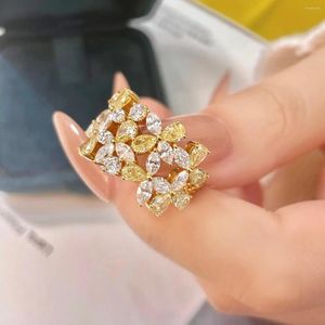 Anéis de casamento Luxunhão Sparkling Yellow Zircon Engagement for Women Grupo Criando jóias de jóias elegantes do anel delicado feminino