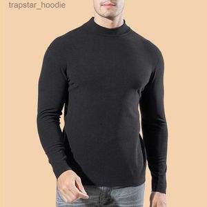 Herrens termiska underkläder Mens Thermal Underwear Mock Neck Pullover Long Sle Jumper Tops T-shirt andningsbar osynlig termo varmare blus l231130