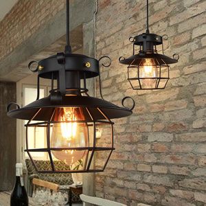 Lâmpadas pendentes Retro Industrial Luz industrial moderno nórdico Black Metal Cage Lighting Gelture Iron Loft Kitchen Vintage Ajustável Lâmpada de suspensão