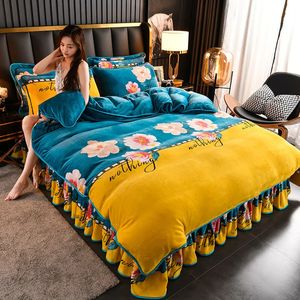 Bedding sets Coral Fleece Four-Piece Set Thick Duvet Cover Single Double-Sided Velvet Milk Flannel Single Double Winter Fleece Quilt Cover 231129