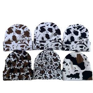 Beanie/Skull Caps Instagram Edition Autumn/Winter Face Small Warm Hat Student Cute Leopard Pattern Cow Knitted Hat Woolen Hat Netizen J231130