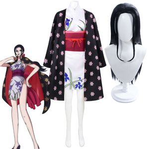Hasır Şapka Korsanları Nico Robin Cosplay Kimono Wano Country Miss AllSunday Wig Headgear Wafuku Japon Cadılar Bayramı Anime Kostümleri