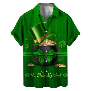 Men's Casual Shirts Button Down St. Patricks's Day Short Sleeve Shirt Autumn Green 3D Cotton Long