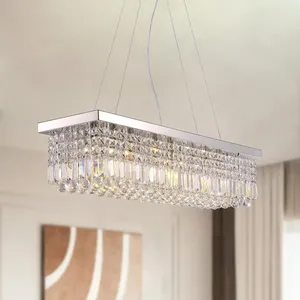 Lustres Siljoy Moderno Cristal Retangular 8 Luzes Retângulo Raindrop Pingente Luminária de Teto para Ilha de Cozinha