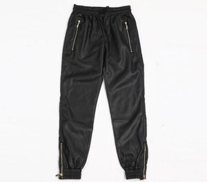 2209 outono inverno motocicleta jogger calças casuais lápis harem couro falso homens zíper cintura elástica estiramento plutônio men039s2942660