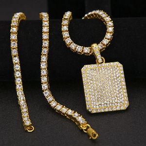 Męski szyjnik bioder biżuteria Moda Złota mrożona łańcuch pełny rhinestone tag etykiet dla wisiorka 3328
