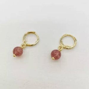 Brincos Dangle Strawberry Quartz simples gota de alta qualidade gemtones naturais encantos de ouro 14k aros cheios de ouro jóias femininas 2023