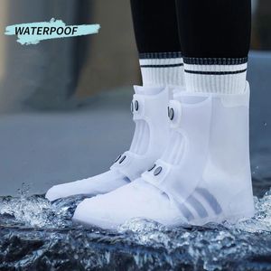 Shoe Parts Accessories Reusable Silicone Waterproof Rian Shoes Cover Unisex Long Button SlipResistant Durable Rubber Rain Boot Overshoes 231129