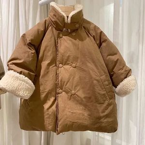 Пуховое пальто 2023, весенне-осенняя детская одежда из Южной Кореи для мальчиков и девочек, модный утепленный хлопок средней длины 231130