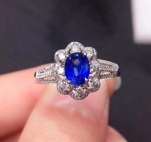 Cluster-Ringe Y409 Blauer Saphir-Ring 1,05 ct echter reiner 18 K natürlicher Edelstein Gold Diamanten Stein weiblich