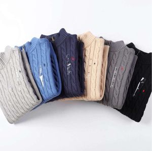 2023 Designer Mens Polo Sweter Zimowe koszule polaru grube zamek błyskawiczny Wysokie szyja ciepłe pullover Slim Renit Rititing Scasual Skoczkowie Mały koń 9903ess