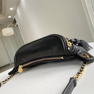 Waist Bags Genuine Leather Bag Sheepskin Material Ins Style Internet Celebrities Leisure Girl Crossbody Chest Fanny Black1221R301M