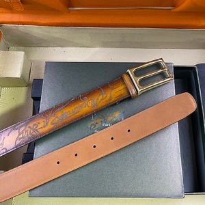 Cintura versatile -35mm Scritto Graphic Cintura da uomo Guinzaglio da donna Lusso di alta qualità Metodo antico Testa con bottone in oro colorato fatto a mano