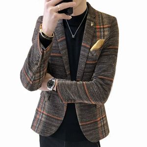 Ternos masculinos blazers chegada marca roupas primavera terno jaqueta masculina xadrez moda magro masculino casual vestido casaco 231129