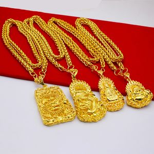Colar masculino com pingente de dragão em tom dourado 18K em largura de corrente para joias de presente