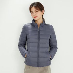 2023 가을/겨울 뉴 흰색 오리 다운 한국의 짧은 하향 코트 조명 및 얇은 스탠딩 칼라 여성용 큰 캐주얼 코트