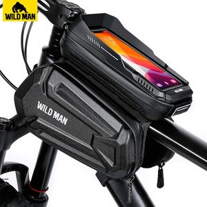 Sacos de ciclismo WILD MAN Bolsa de quadro de bicicleta à prova de chuva Frente Hard Shell Bike Top Tube Bolsa Touch Screen Ciclismo Bolsa de telefone 6,7 polegadas Acessórios de bicicleta 231130