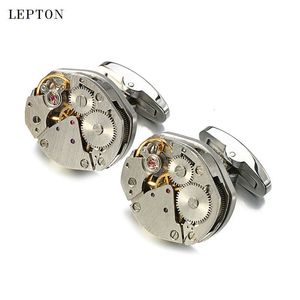 Boutons de manchette est Boutons de manchette de mouvement de montre pour acier inoxydable immobile Steampunk Gear Watch Mécanisme Boutons de manchette pour hommes Relojes gemelos 230428