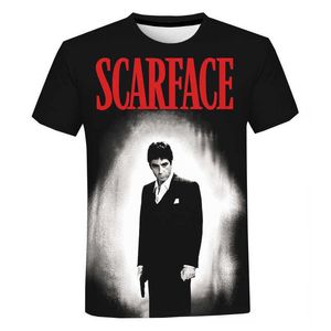 T-shirt de camiseta de venda quente scarface sharffing shaxing masculino e feminino de mangas curtas de mangas curtas