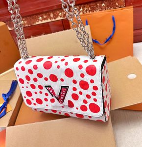 Designer de bolsa Bolsa de ombro de ombro da corrente feminina bolsa de couro crossbody yayoi kusama bolsa paris marca moda flap clássico polka bolsa saco de sela de torção 24cm