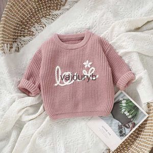 Pulôver crianças meninas meninos tricô roupas da criança inverno crochê camisola carta flor bordado manga longa topos knitwearvaiduryb
