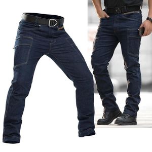 Men's Jeans Tactical Wash Baggy Stretch Blue Black Work Denim Trousers Spring Autumn Male Multi Pockets Casual Straight Pants