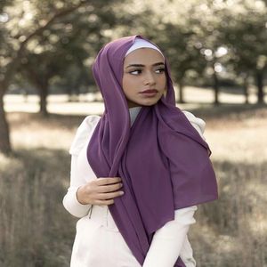 Etniska klädmärke Bra sömmar Stitch Plain High Quality Premium Heavy Chiffon Hijab Scarf Malaysian Women's Scarves Hijabs Long