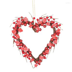 Decorative Flowers 15 Inch Pre-Lighted Valentine S Day Garland Decoration Front Door Heart Light Up Battery Powered With Red Roses