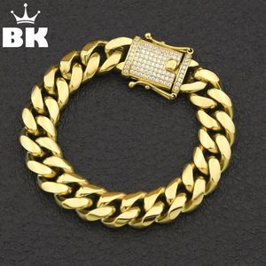 12mm 14mm CZ 스테인레스 스틸 커브 쿠바 링크 팔찌 금 팔레일드 힙합 마이크로 포장 CZ Mens Miami Bangle 7inch 8inch J19072473