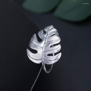 Pierścienie klastra Real S925 Sterling Srebrny Naturalny projektant Piękna biżuteria Monstera Liście Pierścień Regulowany dla kobiet Bijoux