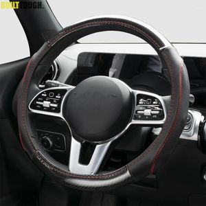 Steering Wheel Covers 38CM Car Cover Sport Carbon Fiber Black Leather For 14 1/2-15 Inch Breathable Anti-Slip Auto Interior Accessories