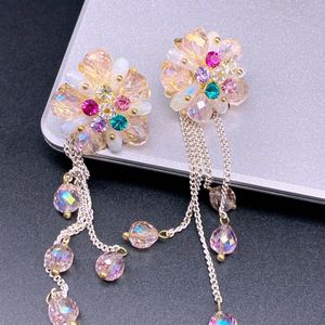 Stud Earrings EVACANDIS Handmade Designer Women's Colorful Crystal Flower Tassel Luxury Gems 18K Gold Plated S925 Silver Needle Gifts