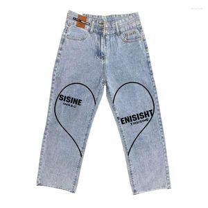 Women's Jeans Vintage Love Letter Printed Washed Men Women Streetwear Loose High Waist Wide Leg Straight Pants Casual Denim Trousers