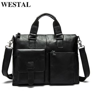 Westal Men's Bag本物の革のブリーフケースメンラップトップバッグレザーオフィスバッグ
