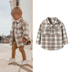 Roupas combinando para a família -11-12 Lioraitiin 2-7A outono causal bebê meninos meninas camisa de lapela roupas de mangas compridas xadrez estampado jaqueta trespassada 231129