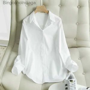 Women's Blouses Shirts Cotton White Shirt Women Autumn Basic Korean Fashion Women Clothing Loose Casual Mid-length Shirt Work Professional Wonens TopsL231130