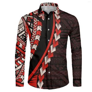 Camicie casual da uomo Tribale polinesiano Pohnpei Totem Tattoo Stampe Colletto Camicia da smoking Manica lunga Abito da uomo con bottoni Holiday Beach Party