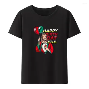 メンズTシャツハッピーバースデイジーザスプリントTシャツカジュアルノベルティストリートウェアユニセックス服トップスコリアスタイルストリートファッションクールヒップスター